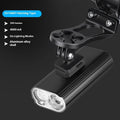 Aluminium alloy bicycle headlight with USB Type-C charging port, shown with quick-release handlebar mount.