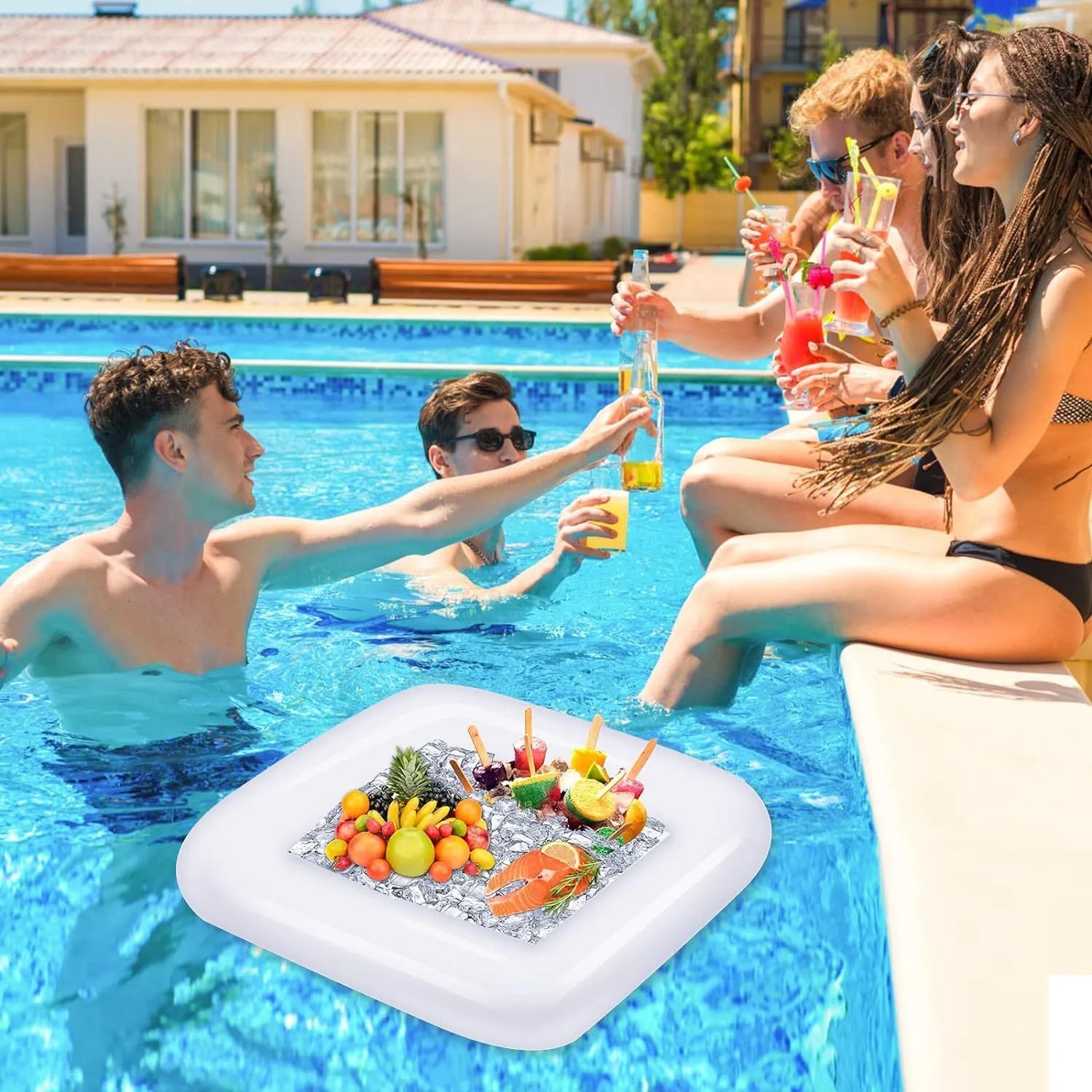 Inflatable ice bar for party gatherings with cup holders and ice bucket accessories