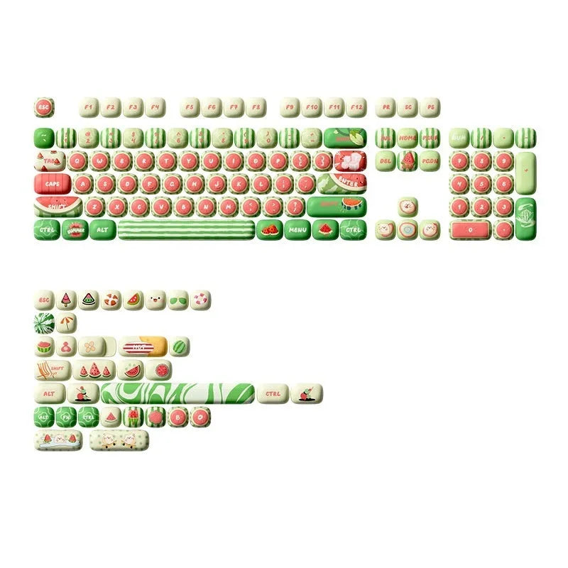Watermelon and blue PBT keycap set for mechanical keyboards with sublimation print.