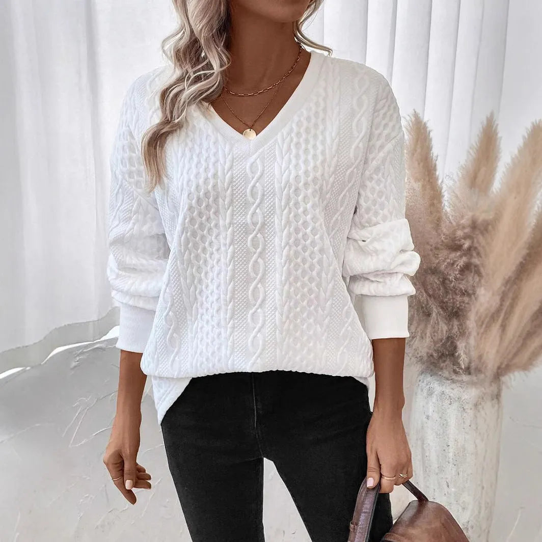 Milky white loose casual long sleeve T-shirt with 3D pattern in Japanese Korean style