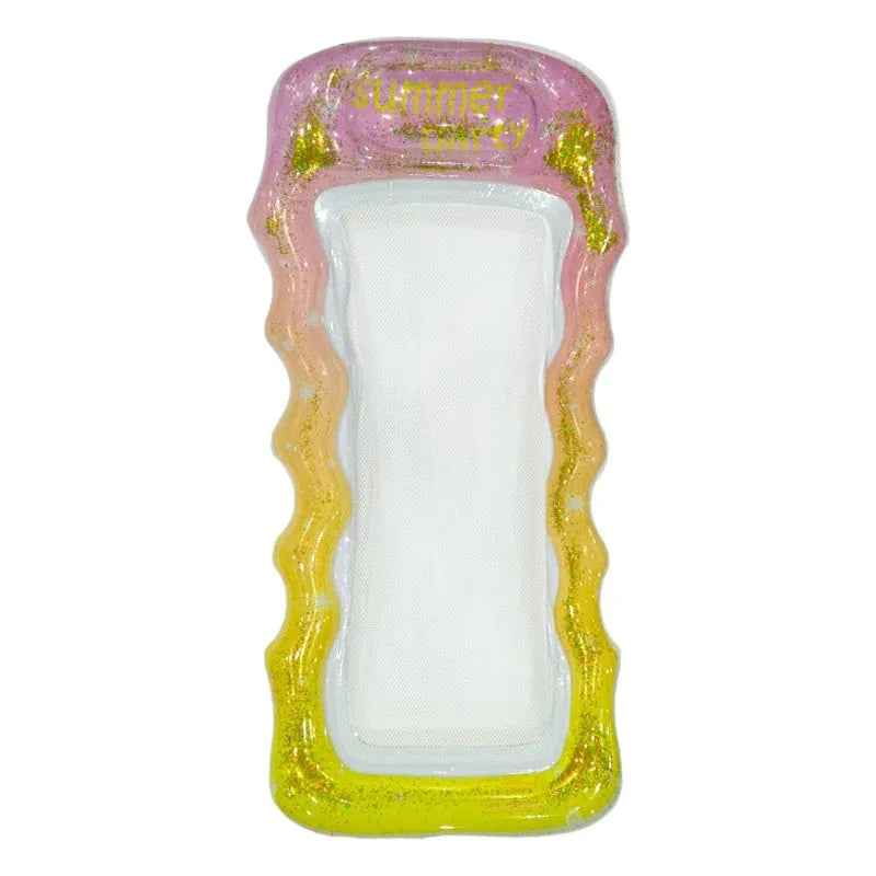 PVC inflatable floating row in multiple colourful designs including sequined patterns and canopy options
