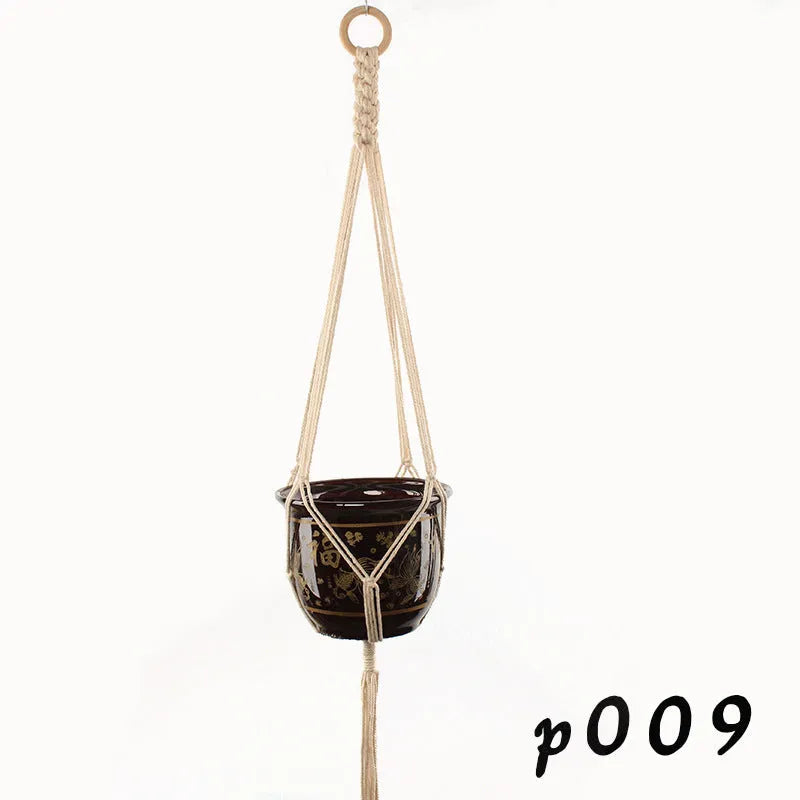 Woven wire cotton rope plant hanger in desktop and wall hanging styles