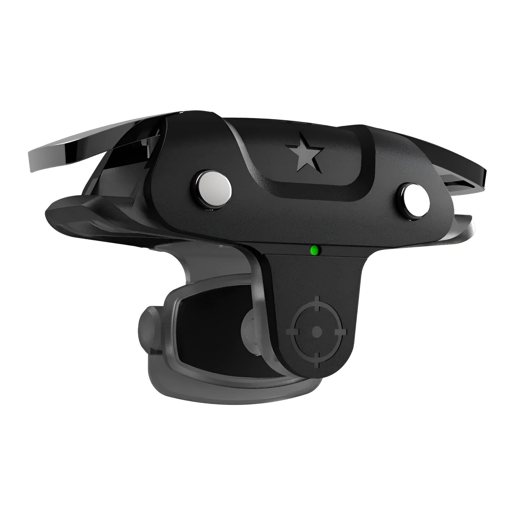 Black F5 telescopic mobile game controller with joysticks holding a smartphone