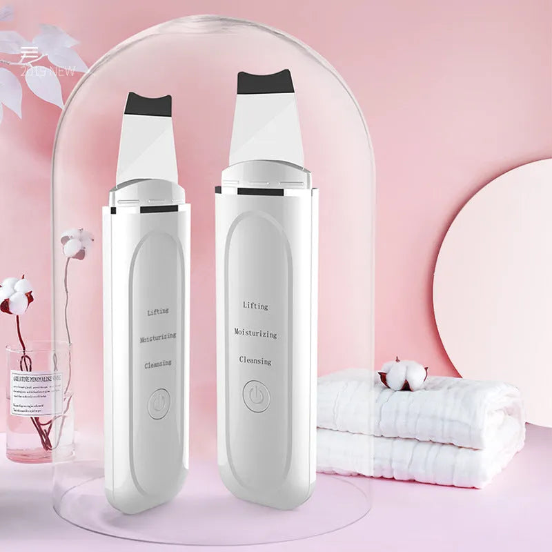 White ultrasonic peeling machine for face skin cleansing dead skin and blackhead removal