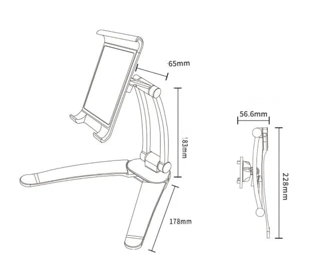 Silver aluminium alloy desktop tablet stand with adjustable clips and 360-degree rotation on a white mount.