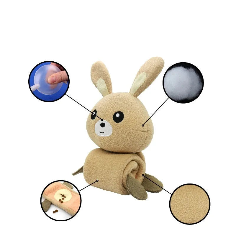 Fleece Rabbit plush dog toy with squeaker for training and food hiding games