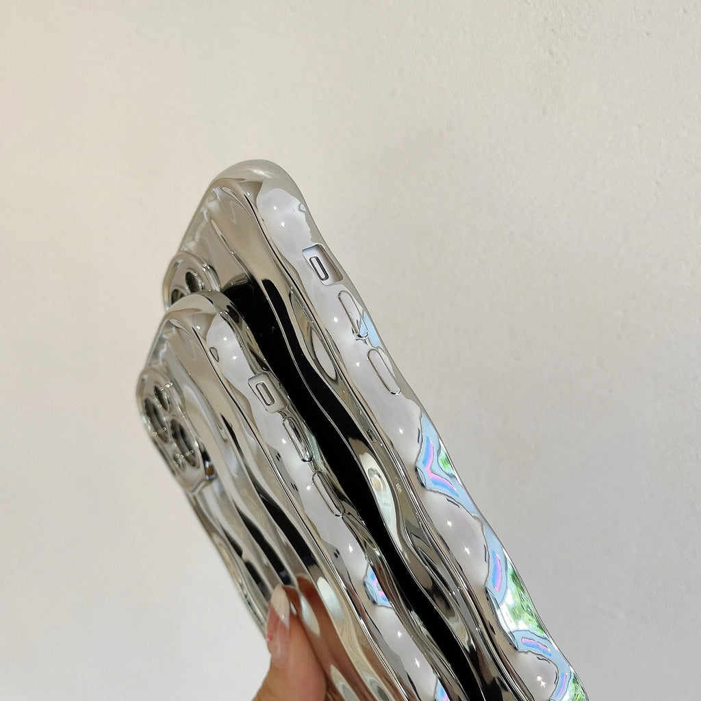 Electroplated three-dimensional wave stripe protective phone case for iPhone 17 series in various colour options.