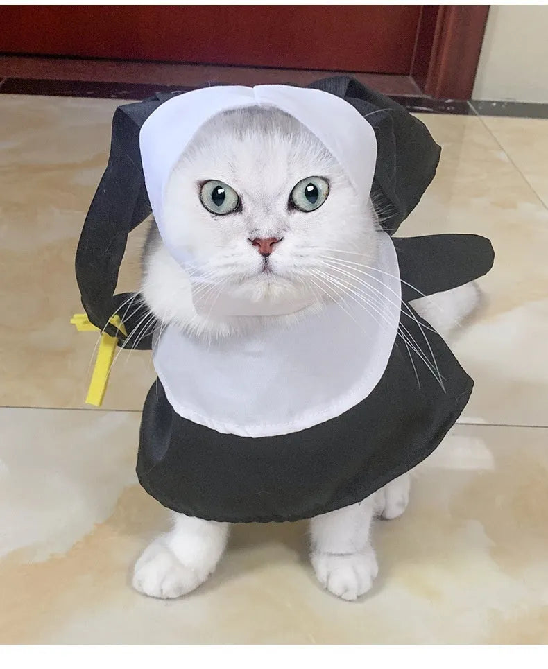 Black nun costume for dog or cat Halloween dress up in free size