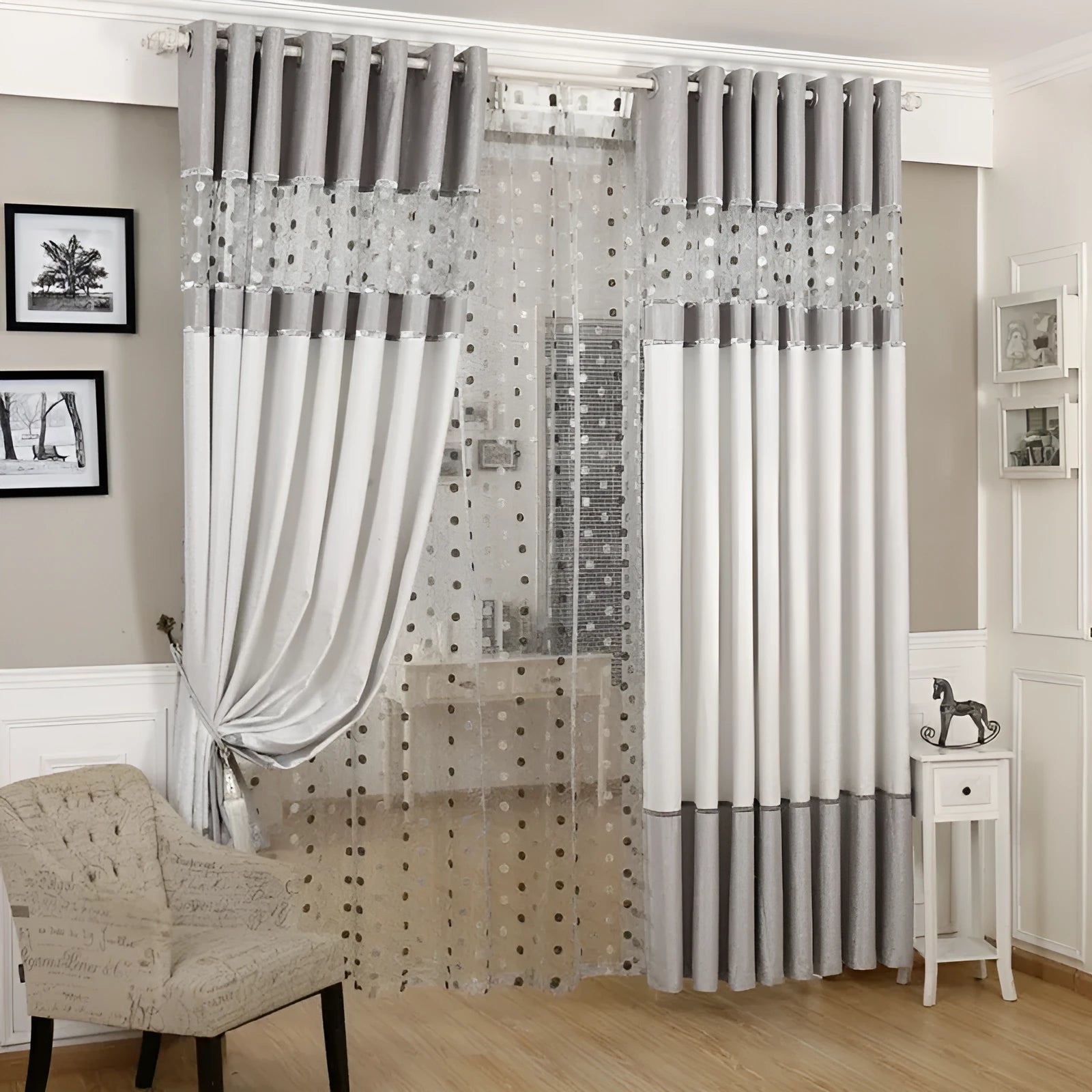A single blackout curtain panel showing its polyurethane-backed fabric and one of the available hanging styles.