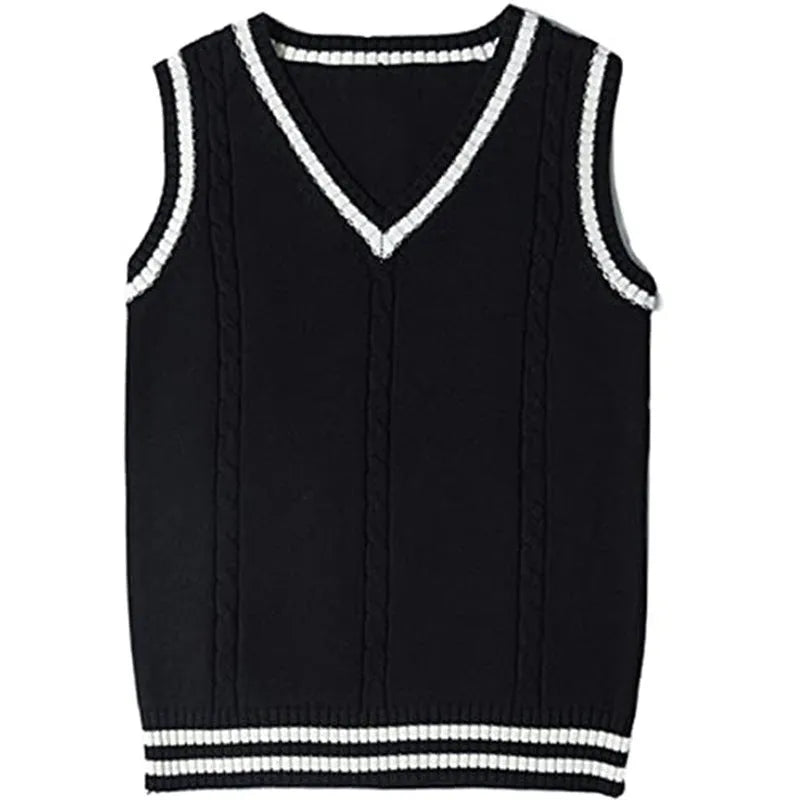 Women's V-neck knitted waistcoat sweater with striped stitching in slim fit
