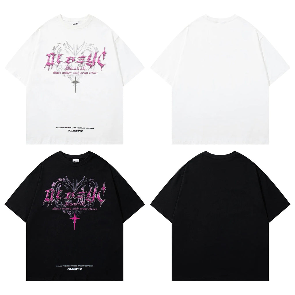 Men's retro design printed cotton t-shirt with short sleeves and round neck in loose fit