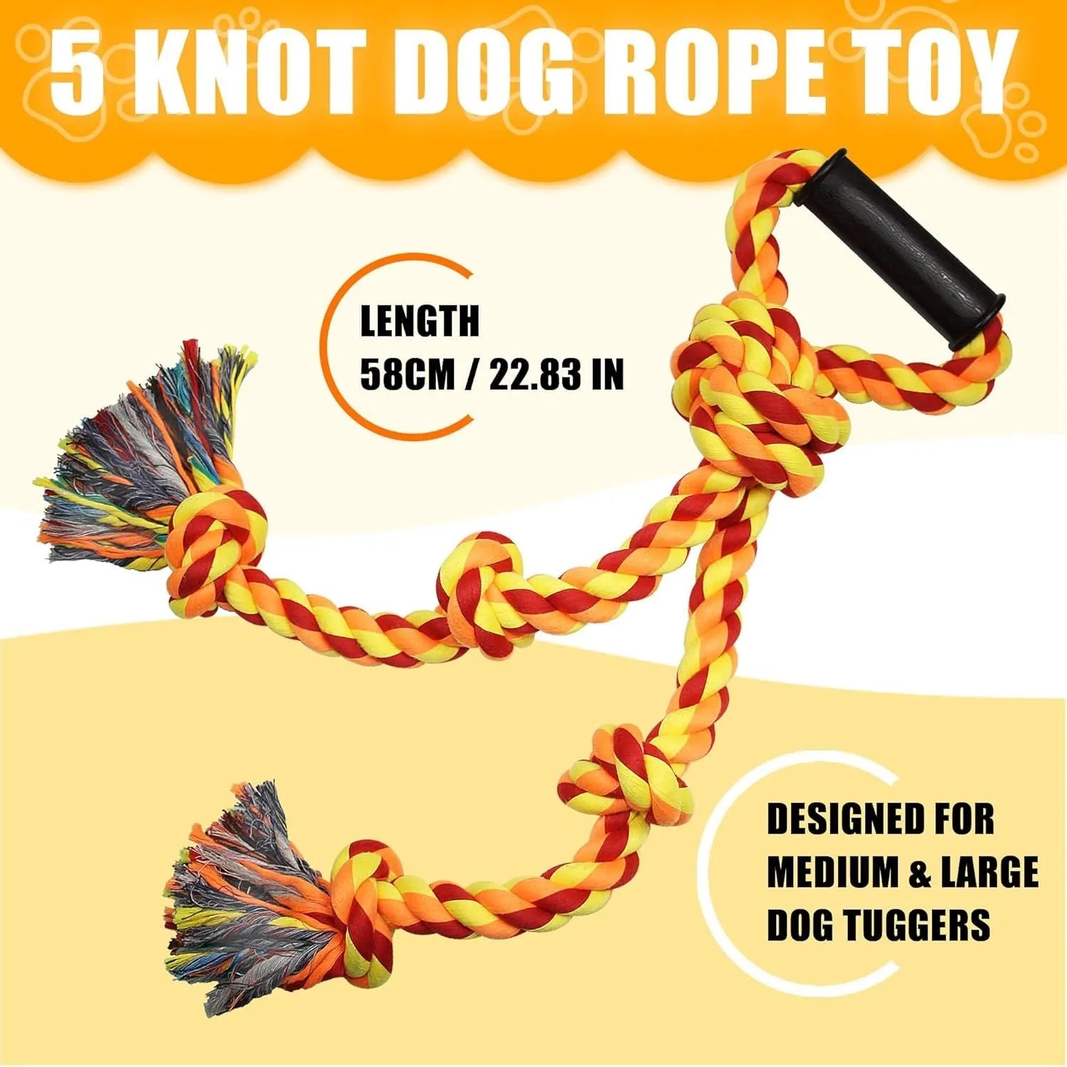 Blue and yellow cotton rope dog toy with non-slip handle for large breed aggressive chewers