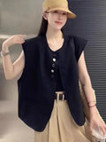 Women's loose-fit short polyester vest in milky white with a pocket, shown on a hanger.
