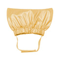 Pet shower cap in silver colour showing adjustable ear coverage and waterproof non-woven fabric construction