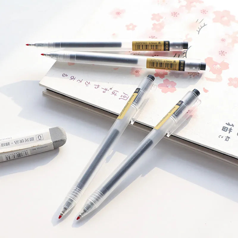 Set of 12 black frosted finish retractable gel pens with 0.5mm tips and two refills
