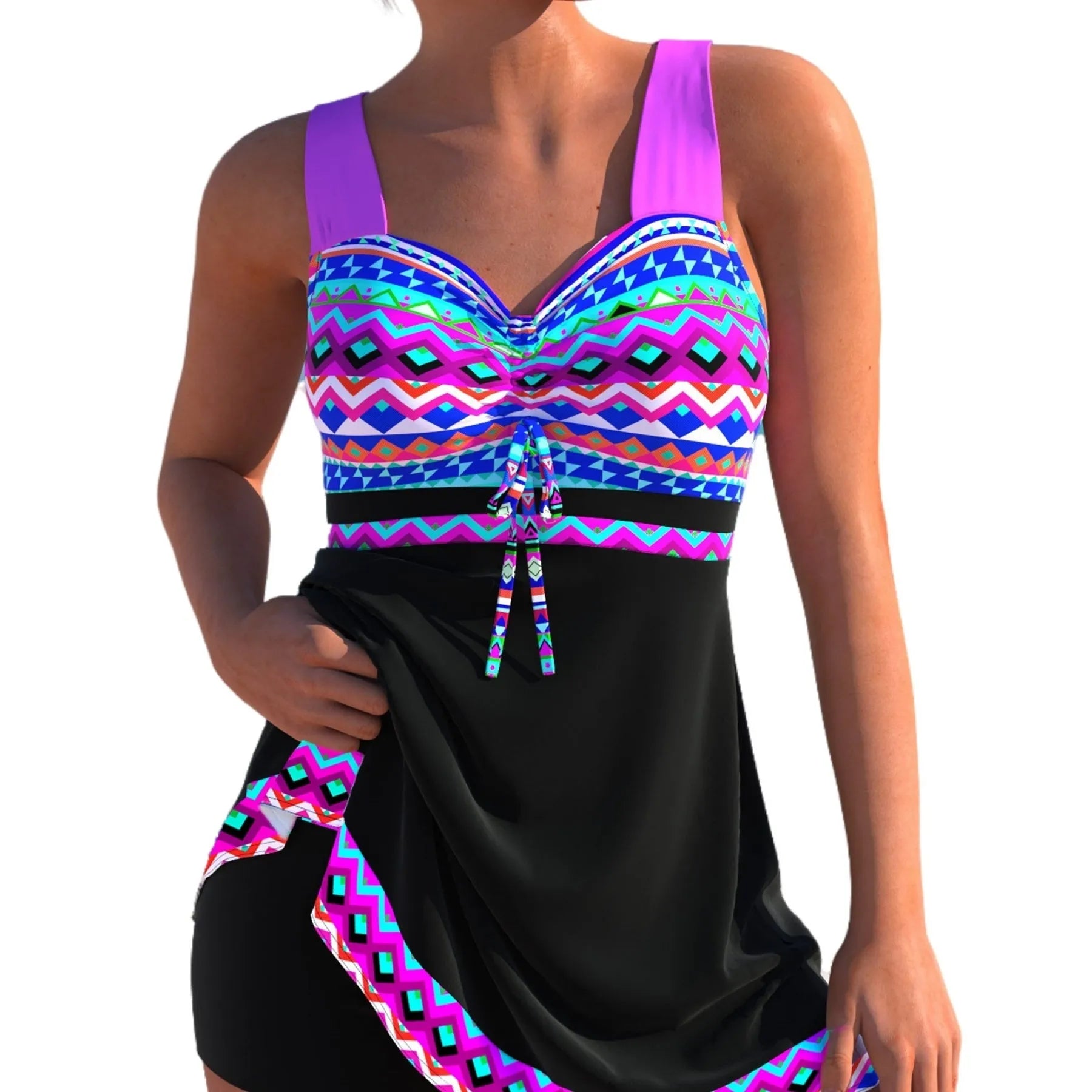 Plus size women's split skirt bikini swimsuit in quick-dry polyester with European styling