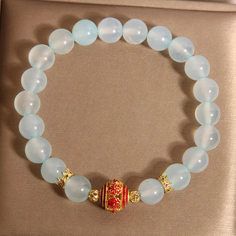 Blue agate crystal bracelet with colourful beads in Japanese-Korean style for women