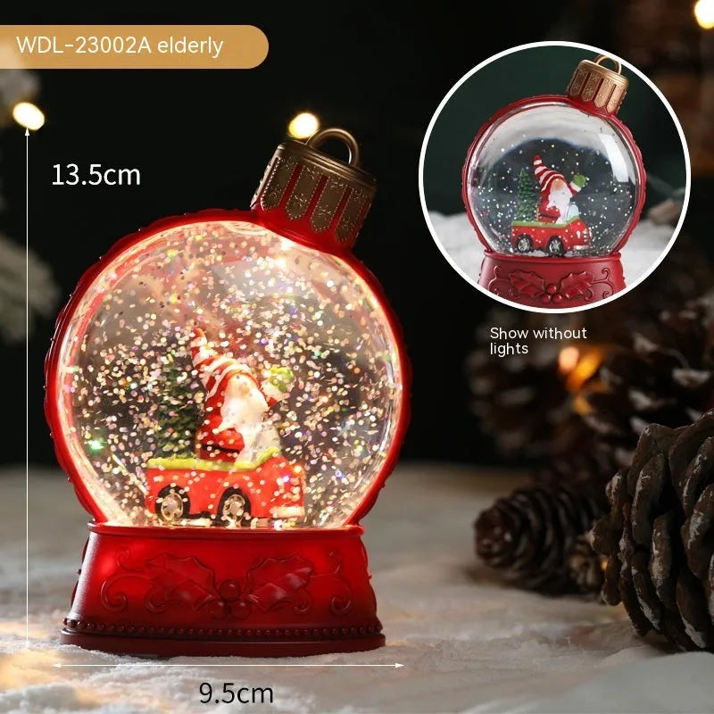 Set of four battery-operated LED Christmas flame light decorations: Old Man, Snowman, Kids Tree, and Angel plastic crafts.