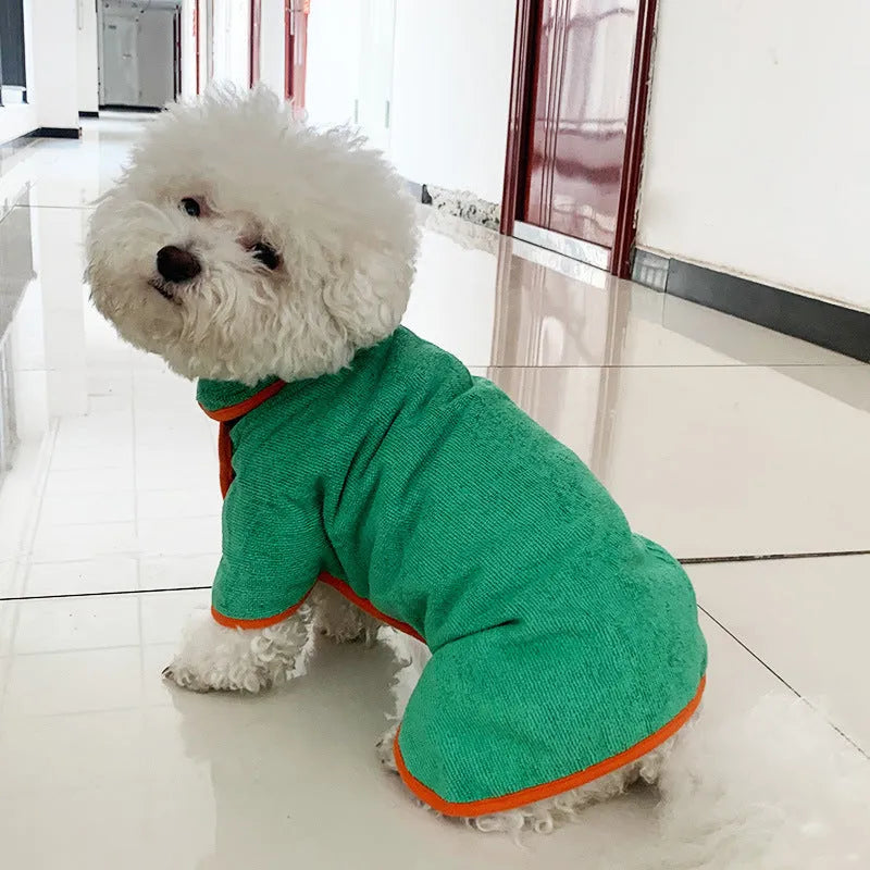 Pet bathrobe in blue microfiber for small to large dogs adjustable fit