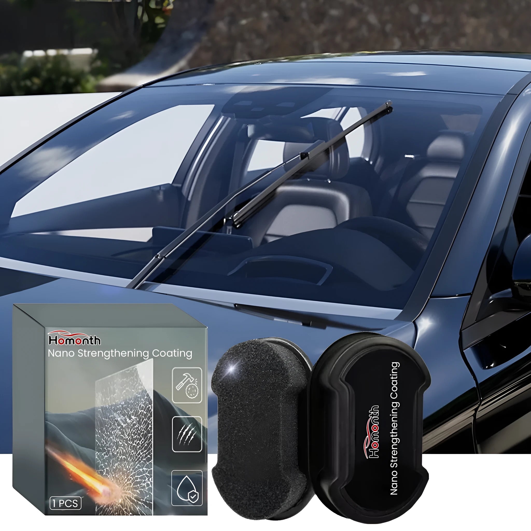 Hydrophobic car cleaning sponge for windshield and window brightening with portable reinforced design