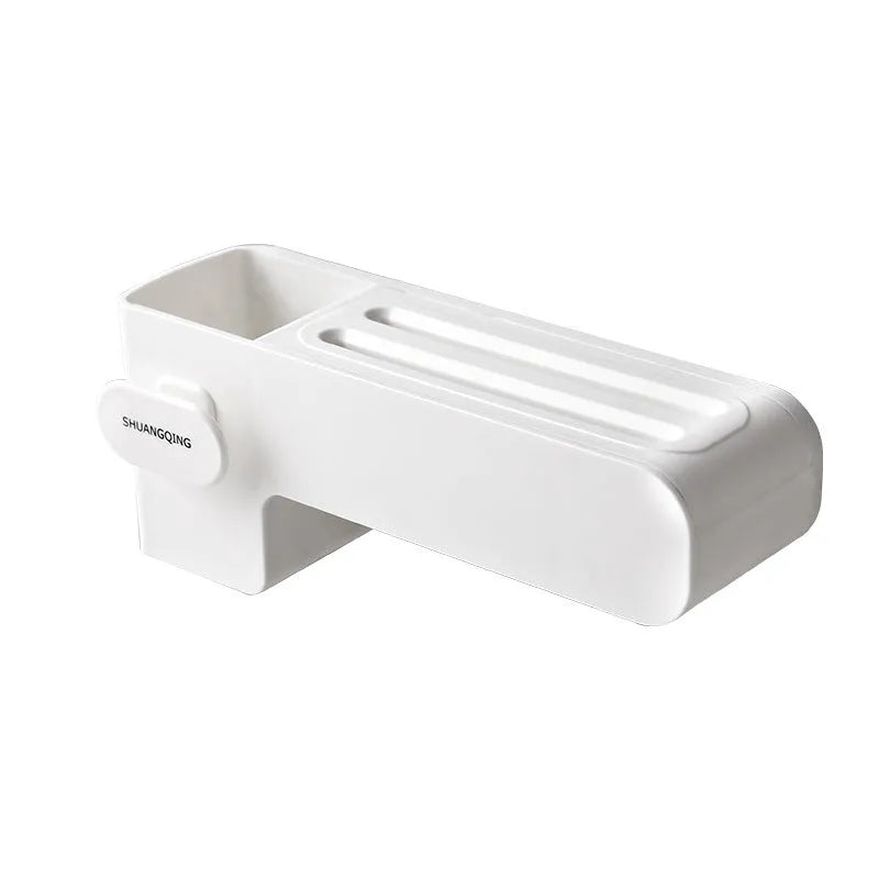 White plastic kitchen knife storage block with modern simple design on countertop