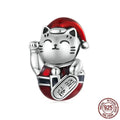 S925 silver lucky cat bead with dripping oil colour finish 1.35x0.9cm