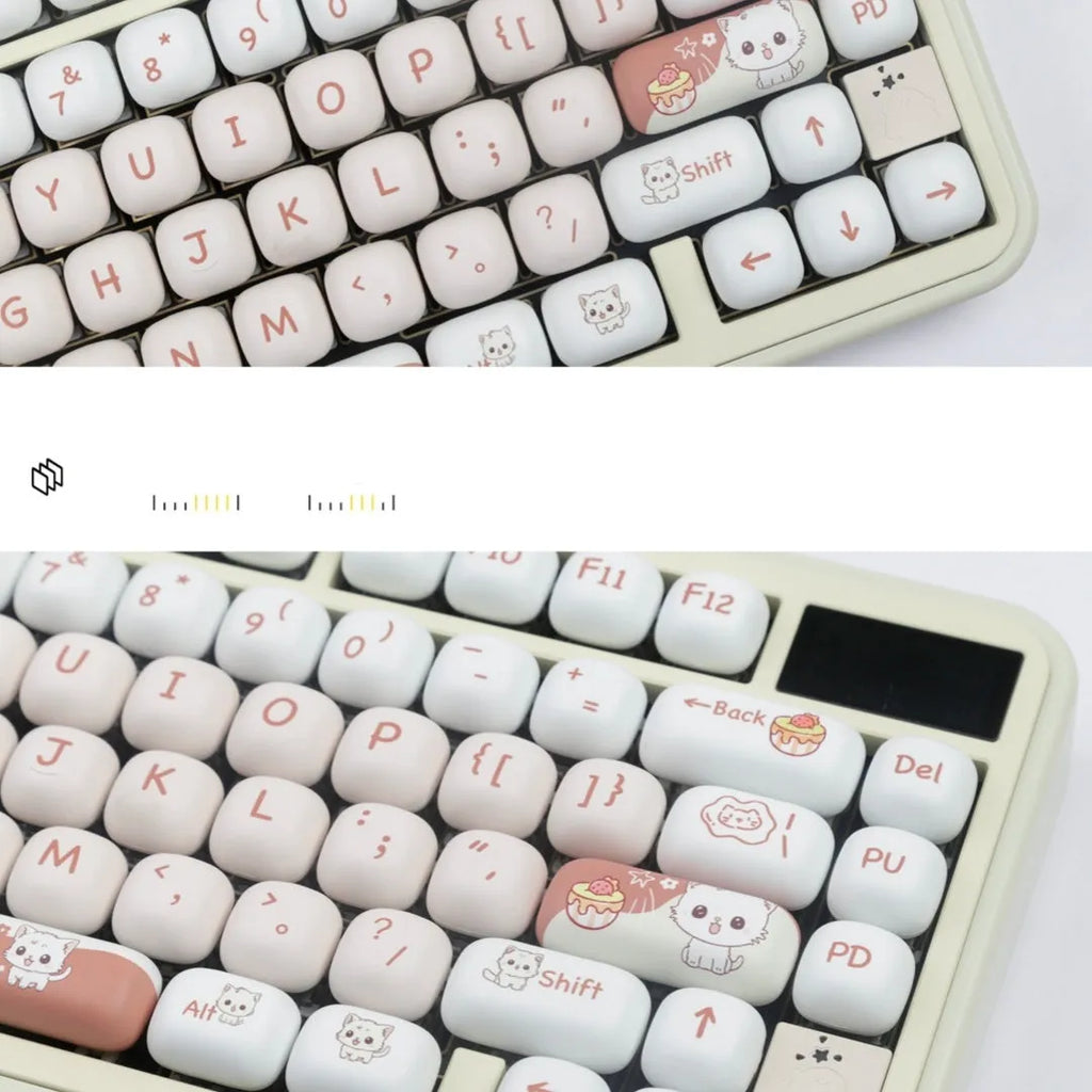Cartoon dessert cat and cherry blossom cake design sublimation key cap for mechanical keyboards.