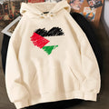 Unisex beige polyester hoodie sweater with regular sleeves and printed design
