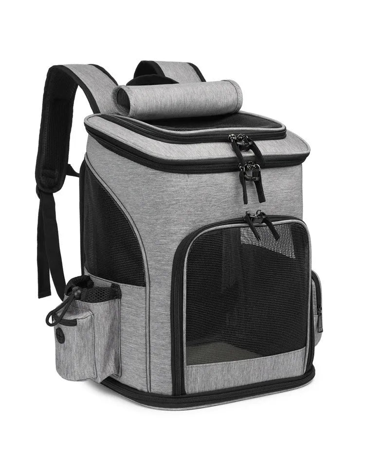 Extendable pet bag in Oxford material, solid colour gray, large 20-35L capacity for dogs and cats