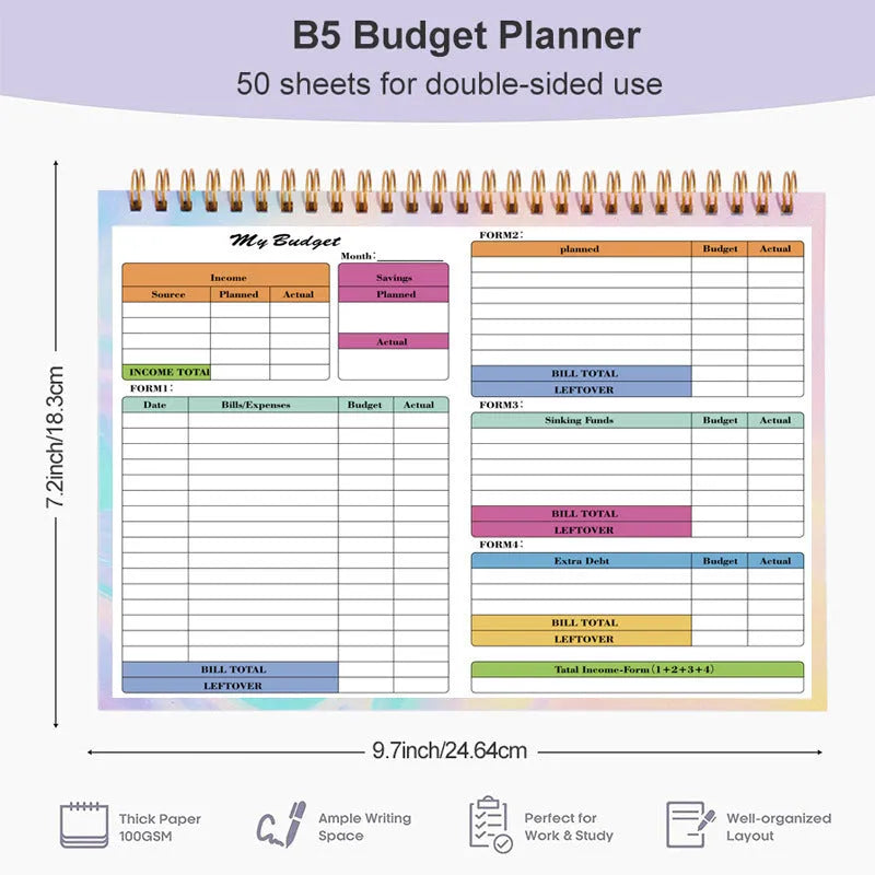 B5 budget tally book with spiral binding for daily income and expenditure recording