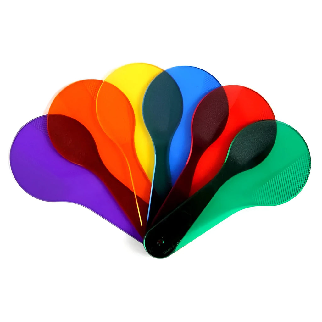 Six PVC colouring learning boards for children in red, yellow, blue, green, orange, and purple colours