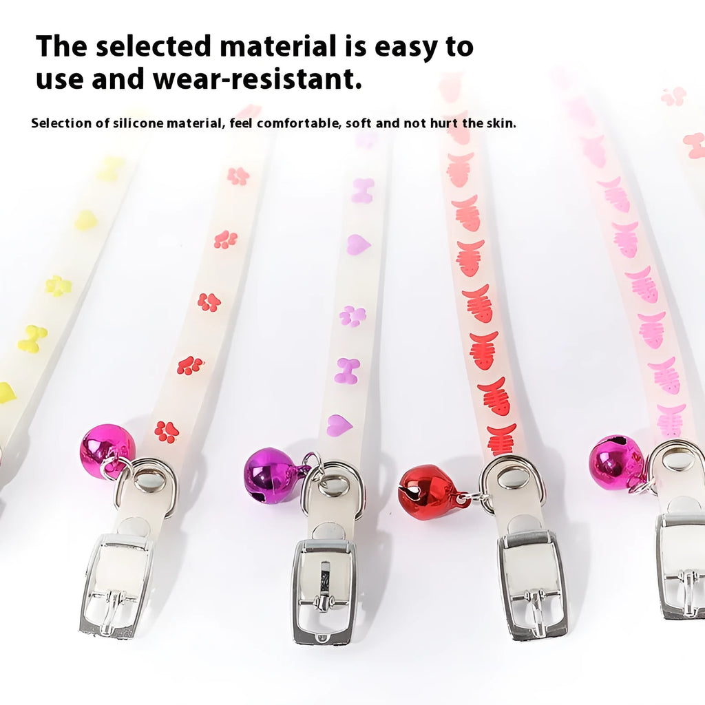 Cat luminous collar with night illumination, adjustable 29cm silicone chain and metal bell