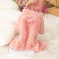 Double-sided plush dog clothes with high collar and towing ring in khaki, pink, or blue colours