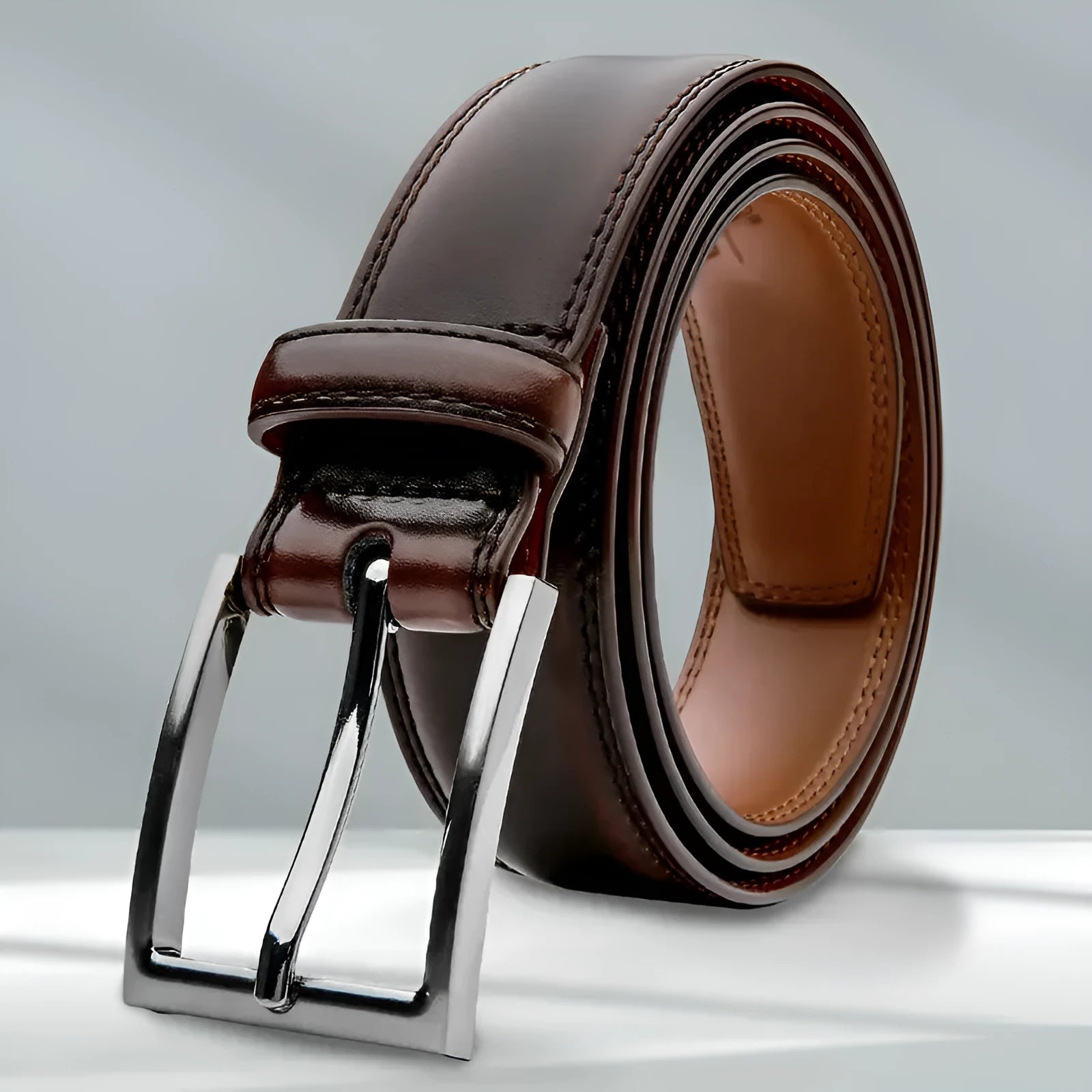 Men's genuine leather casual belt with alloy buckle showing 95 grain pattern