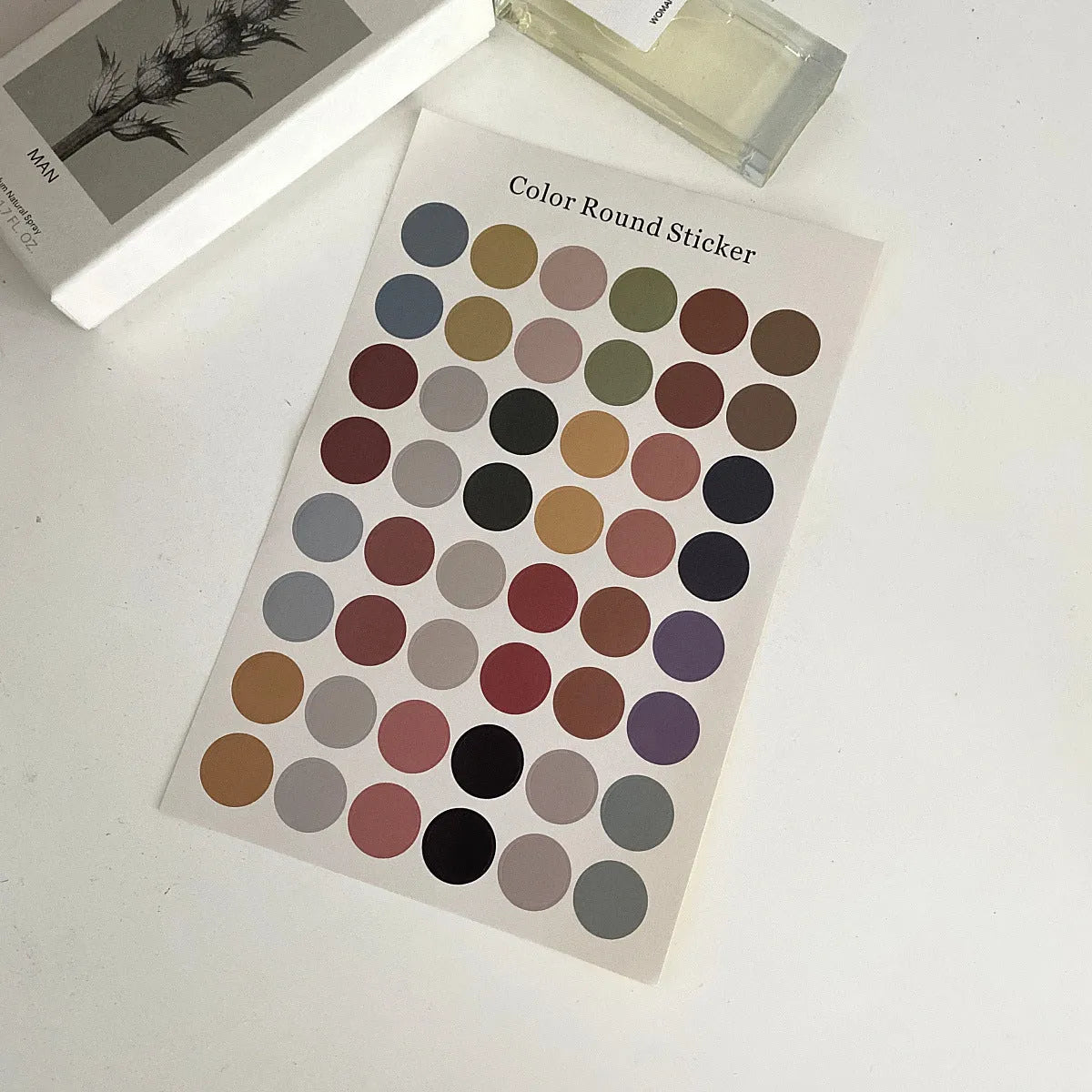 Morandi earth colour polka dot account seal sticker sheet with 48 circular stickers