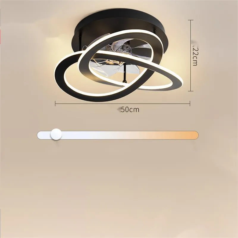 Modern simplicity ceiling fan lamp with remote control in black finish, flush mounted, 1050-1199mm diameter