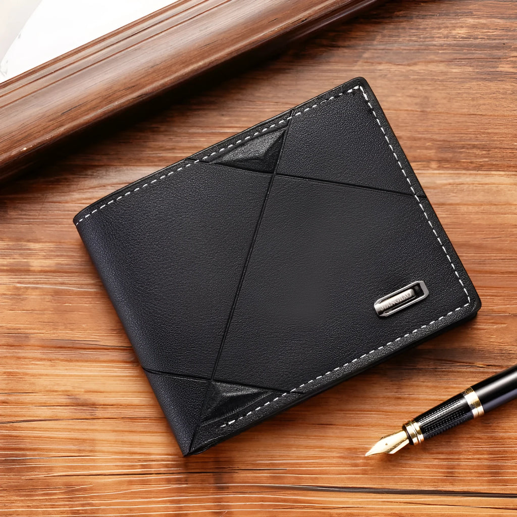 Men's thin three-fold horizontal wallet in PU leather with multiple card slots