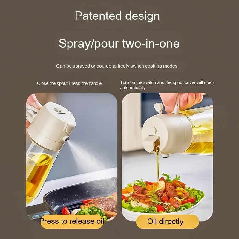 470ml glass olive oil sprayer dispenser bottle in beige, black, green, or yellow colours with ergonomic handle