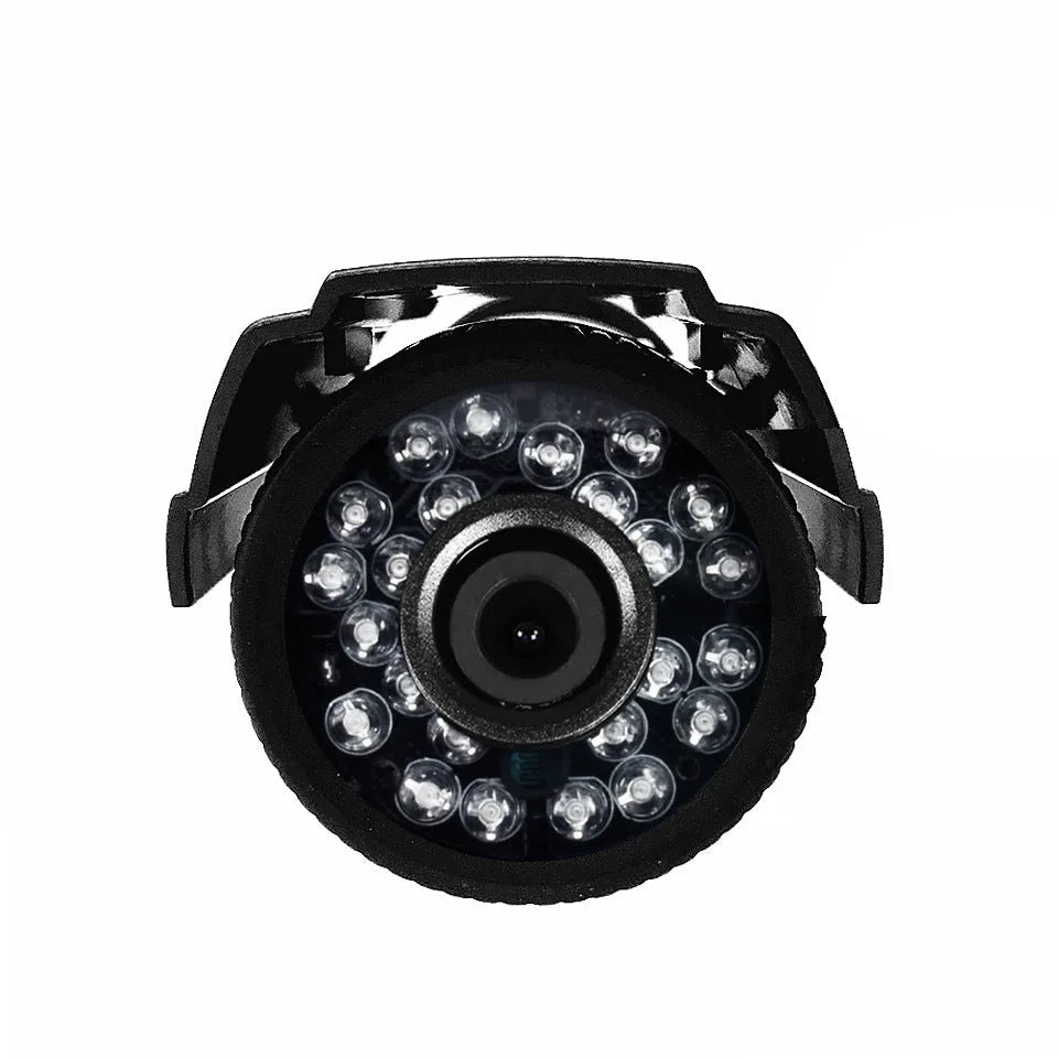 Black AHD HD waterproof security camera with fixed lens and infrared LEDs for night vision.