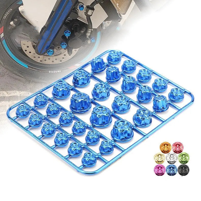 Set of 30 coloured ABS plastic screw caps for motorcycle engine hardware