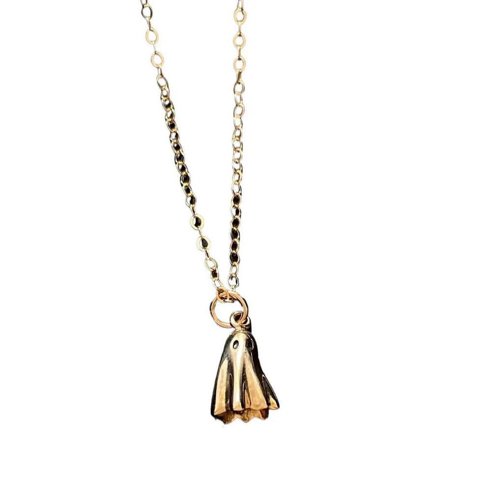 Stainless steel ghost pendant necklace with titanium steel detailing and twisted chain