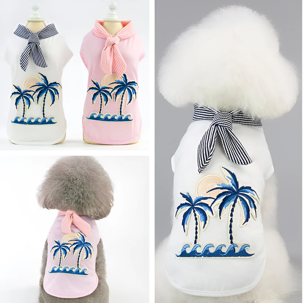 Cotton coconut tree embroidery pet clothing in pink for small to large dogs with casual style