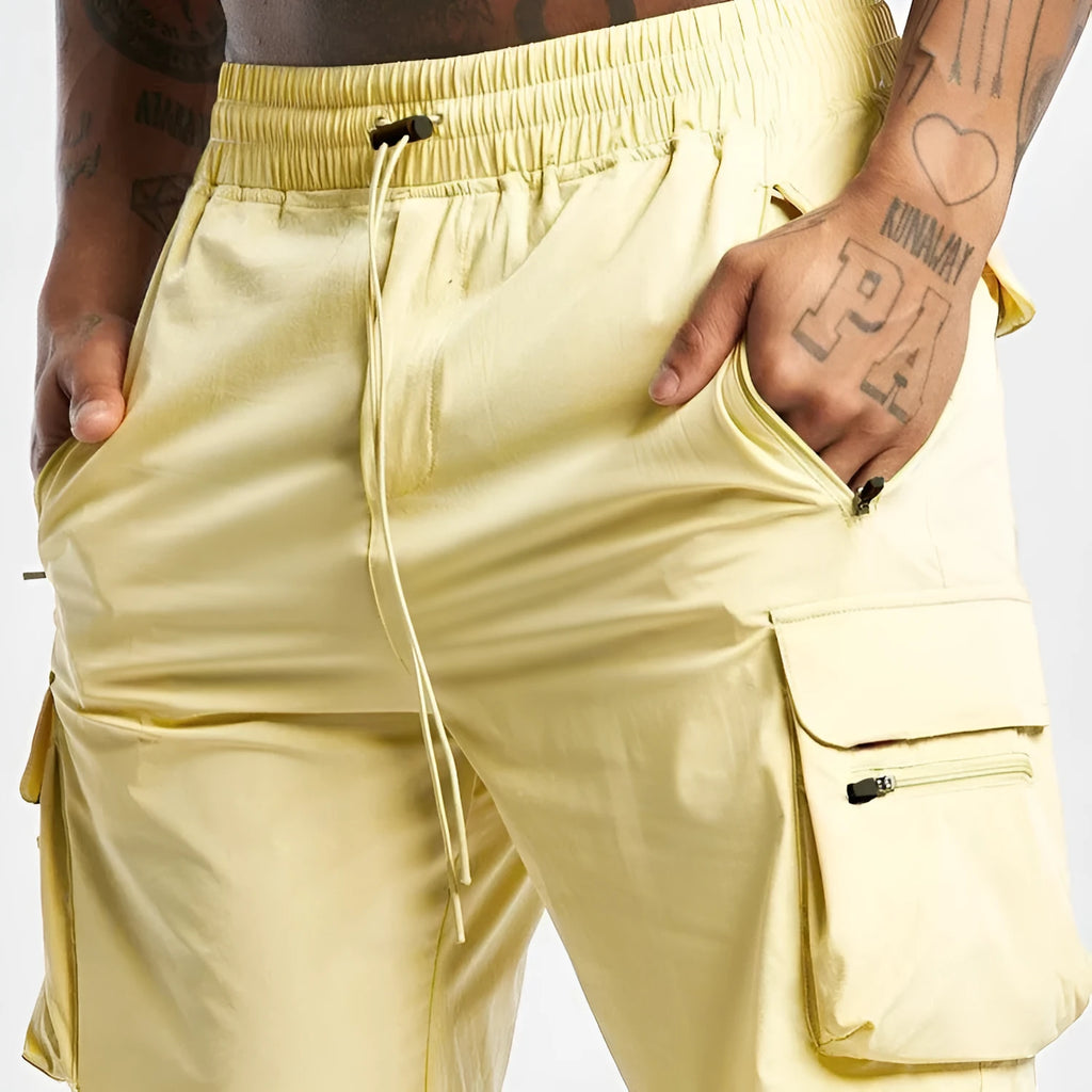 Men's black quick-dry sports shorts with elastic fabric for running and fitness activities