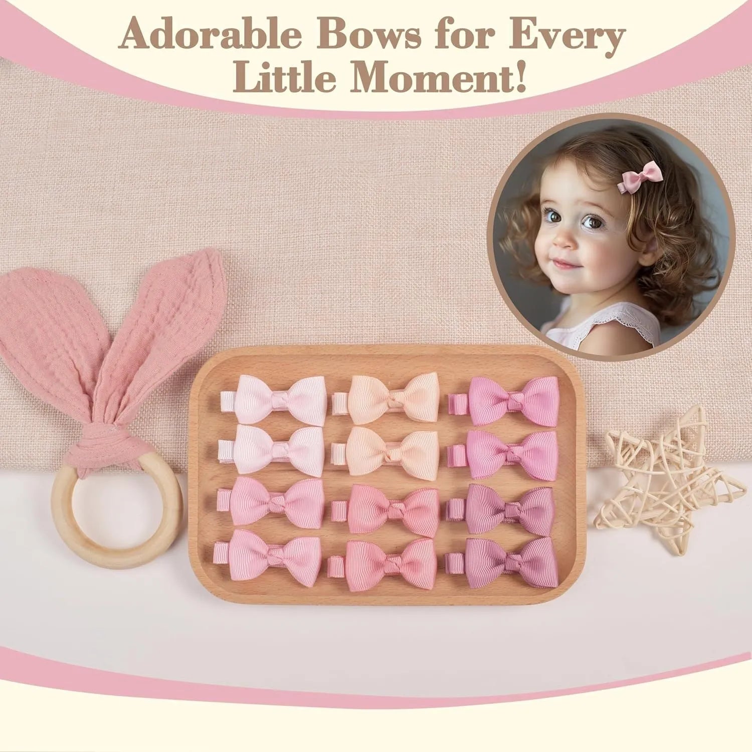 Pastel coloured hair clips, barrettes and bows for babies and toddlers in a set.