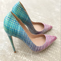 Ladies colourful gradient patent leather heels with pointed toe and super high heel options