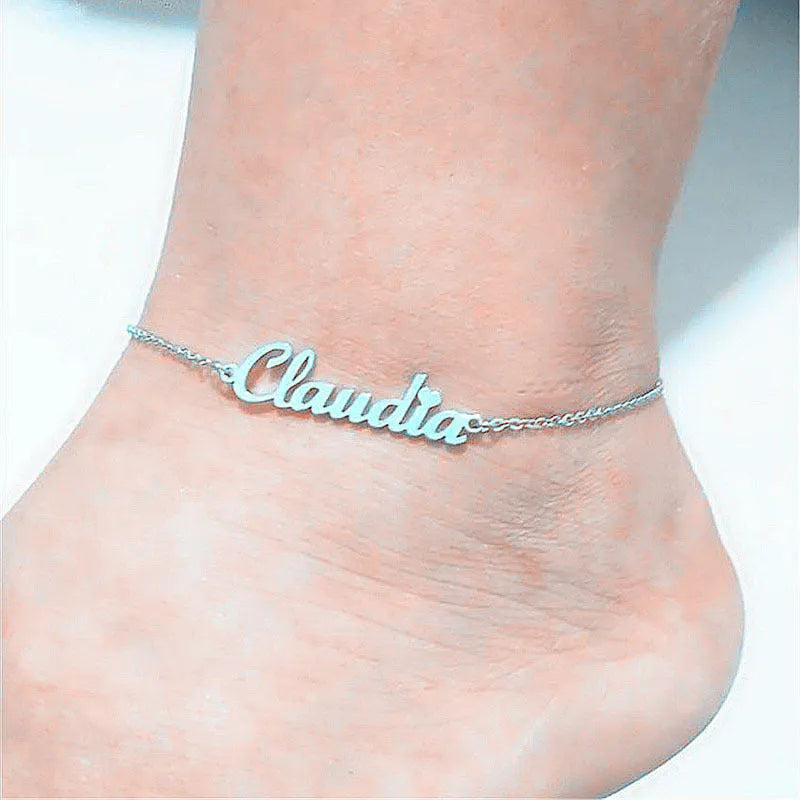 English alphabet chain anklet in rose gold made from titanium steel with plating finish