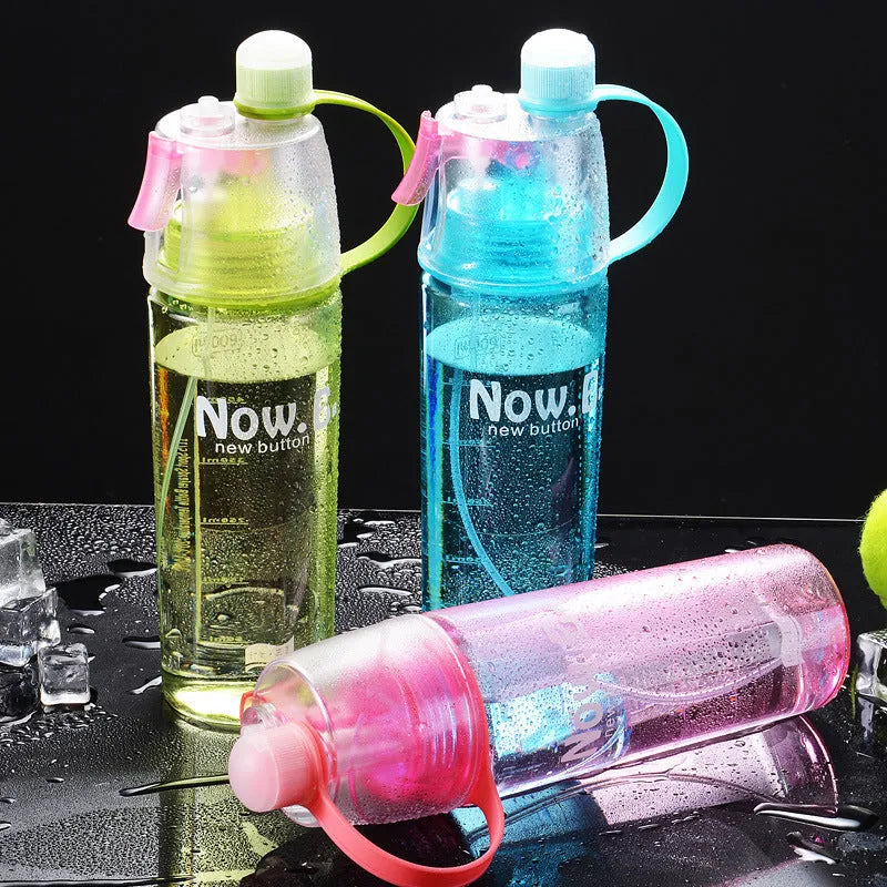 Transparent PC sports water bottle with mist spray function and handle in green colour