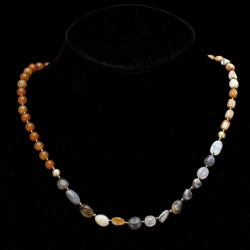 Hand-woven Persian Gulf agate multi-layer bracelet with geometric texture patterns