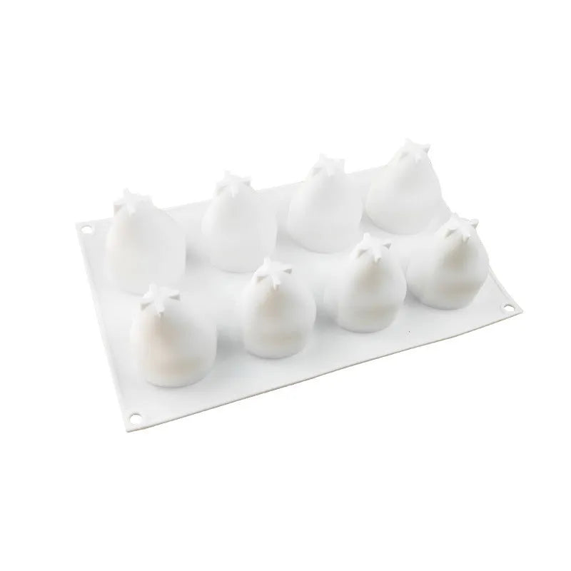 Silicone baking mould with six cavities shaped as pineapples and pine cones for mousse desserts