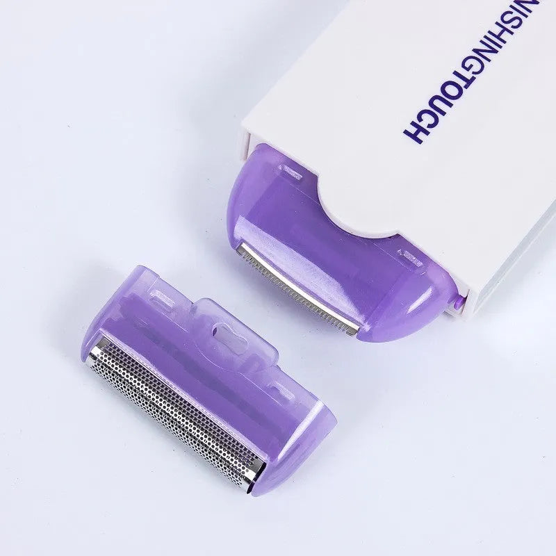 Finishing Touch rechargeable electric hair remover device with trimmer and foil heads on a white background
